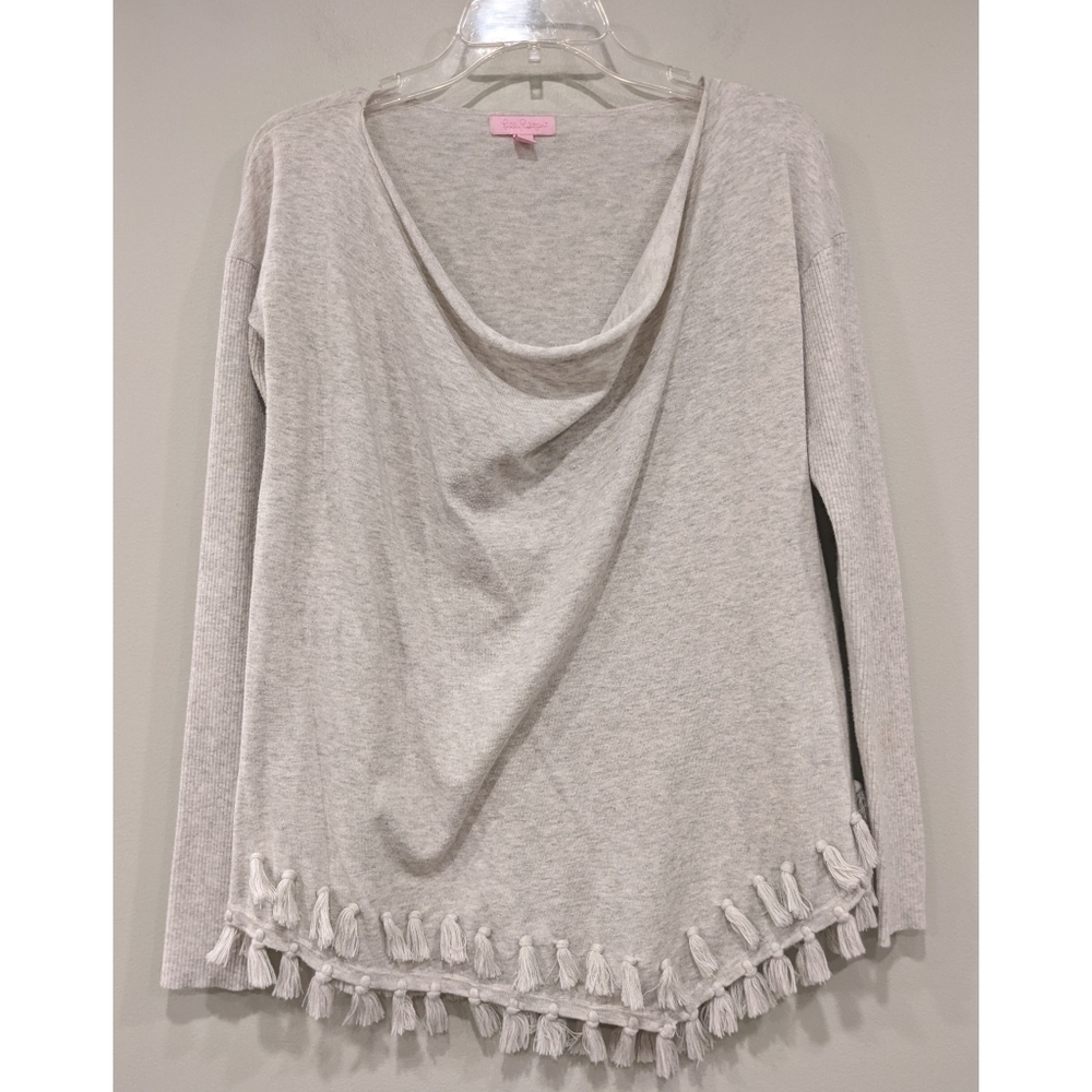 Lilly Pulitzer Ferrera Tassel Asymmetrical Hem Sweater in Grey Size Small